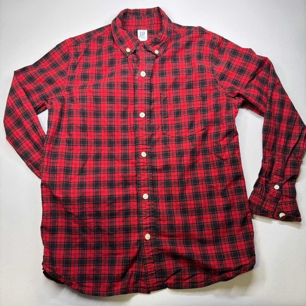 Gap Kids Shirt Boys Red Plaid Large Button Down Long Sleeve